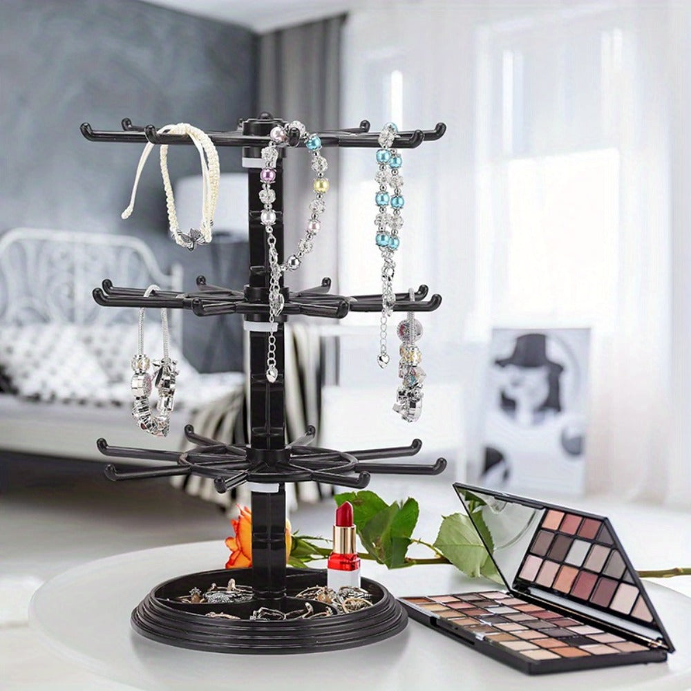 Rotating Jewelry Stand 2-Tier Black – Necklace Bracelet Earring Organizer Display Rack, Plastic Hanging Jewelry Tower for Dressing Table Counter, Keychain Holder, No Electricity Ne - product image 12