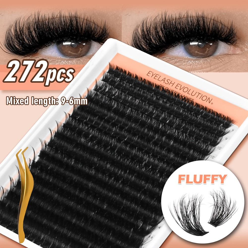 272Pcs D Curl Lash Clusters — 100D Thick Individual Eyelash Extensions 8-16mm, Soft Reusable DIY Cluster Lashes with Plant-Based Squalane, Voluminous Full-Body Lash Extension Kit f - product image