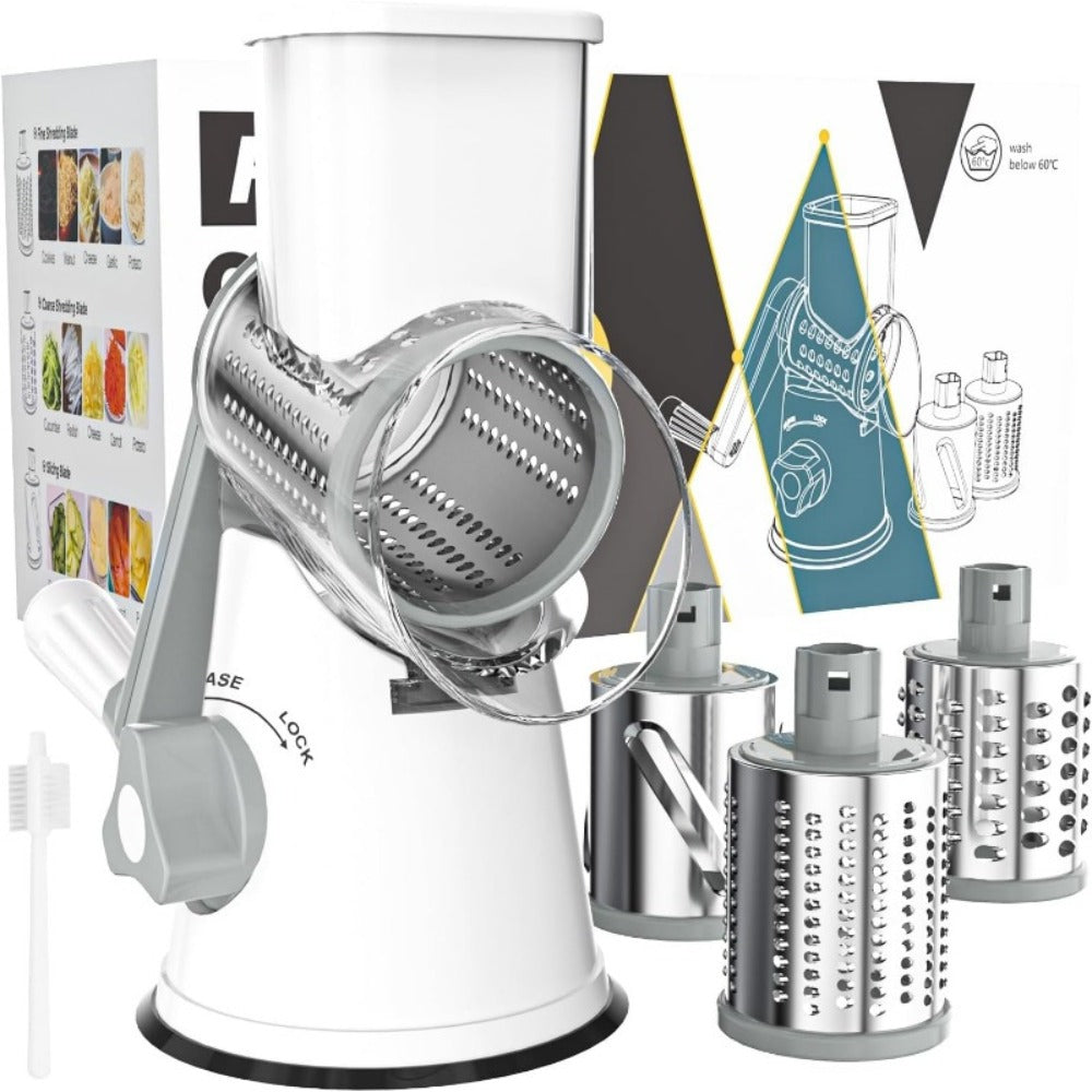 Rotary Cheese Grater with Hand Crank – 3 Interchangeable Blades for Cheese, Vegetables & Nuts, Non-Slip Suction Base, Includes Cleaning Brush – Manual Cheese Shredder for Kitchen ( - product image 9
