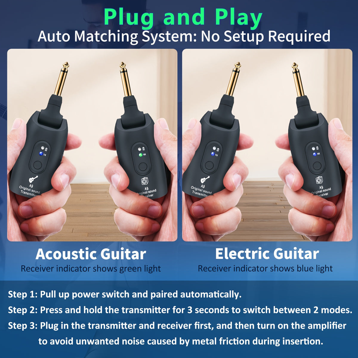 Wireless Guitar System 2.4Ghz Built-In Rechargeable Lithium Battery 270° Rotate Audio Wireless Transmitter Receiver for Guitar Bass Violin Keyboard - product image 15