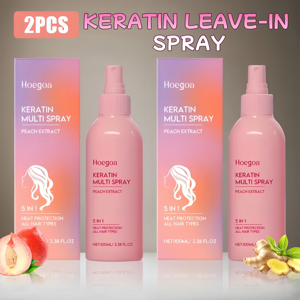 Leave-In Conditioner Spray 2 Pack — Fruity Peach Scent No-Rinse Hydrating Hair Spray with Heat Protection, Moisturizing Fluffy Styling, Glycerin Formula for Normal Hair Women - product image