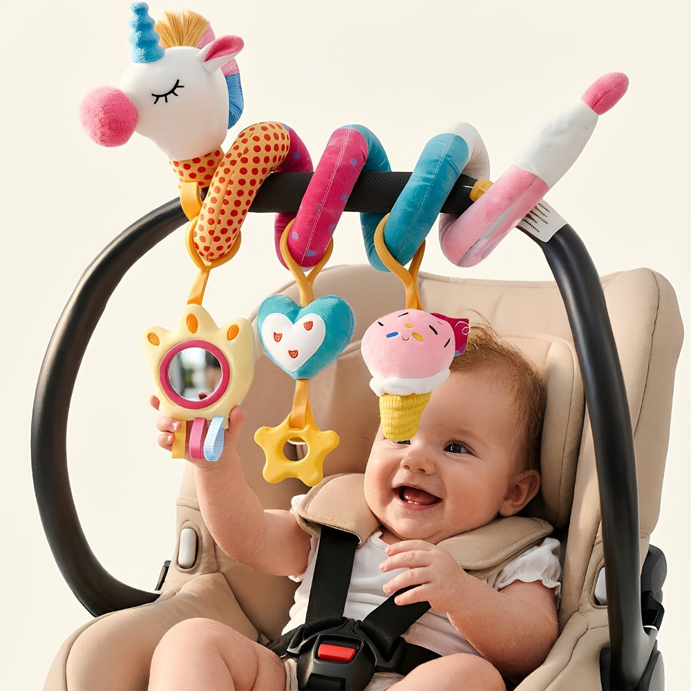 Unicorn Rattle Mirror Crinkle Squeaky Stroller Toy Set for Infant Girls, Developmental Sensory Toys for Newborn 3-6 Months, Baby Girl Gift – Baby Car Seat Toys 0-6 Months