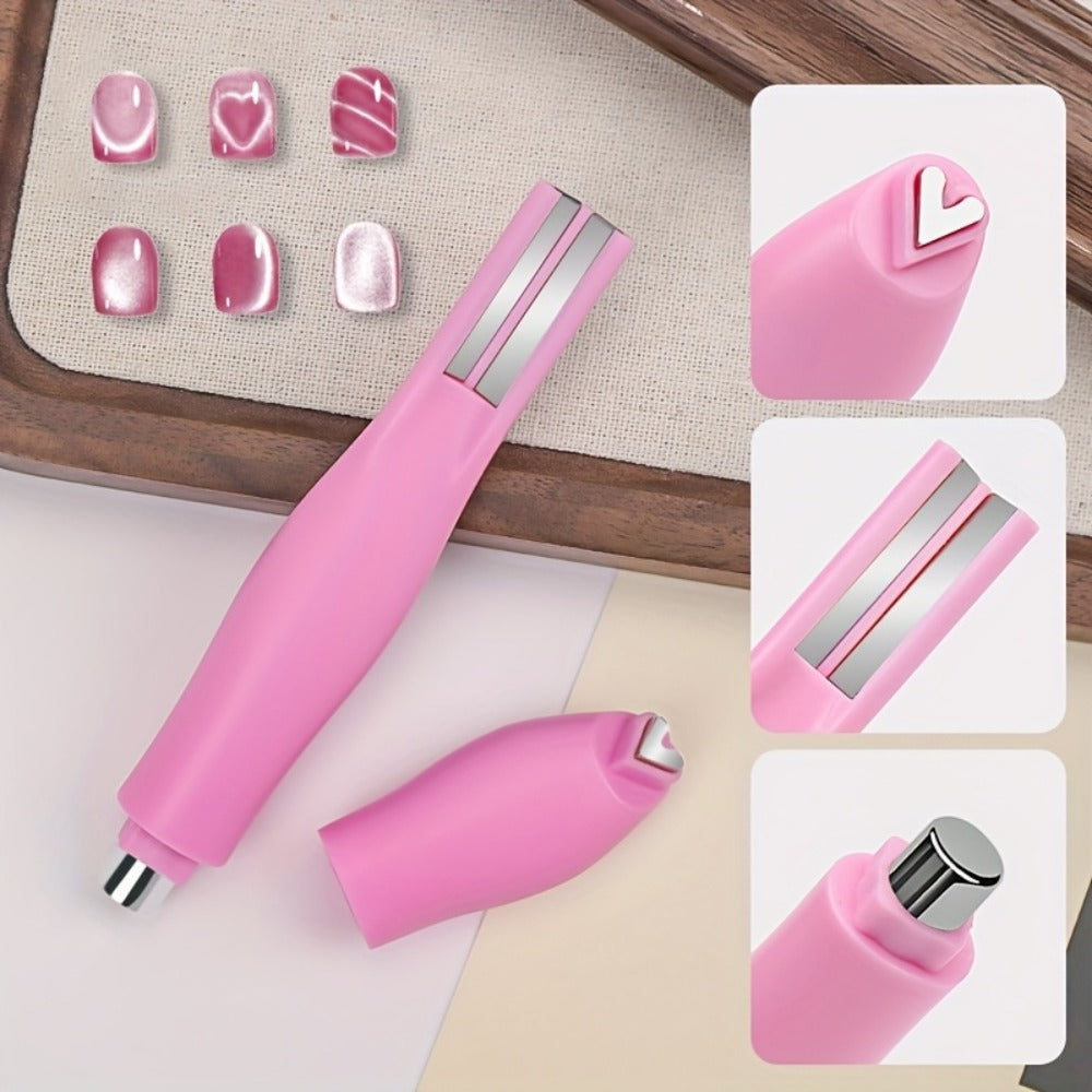 Cat Eye Nail Magnet Set 3Pcs 6-in-1 Magnetic Nail Art Tool – Pentagram Heart Round Cigar Magnets for Cat Eye Gel Polish Linear Star Heart Effects, DIY Home Salon Studio, Pink Desig - product image 5