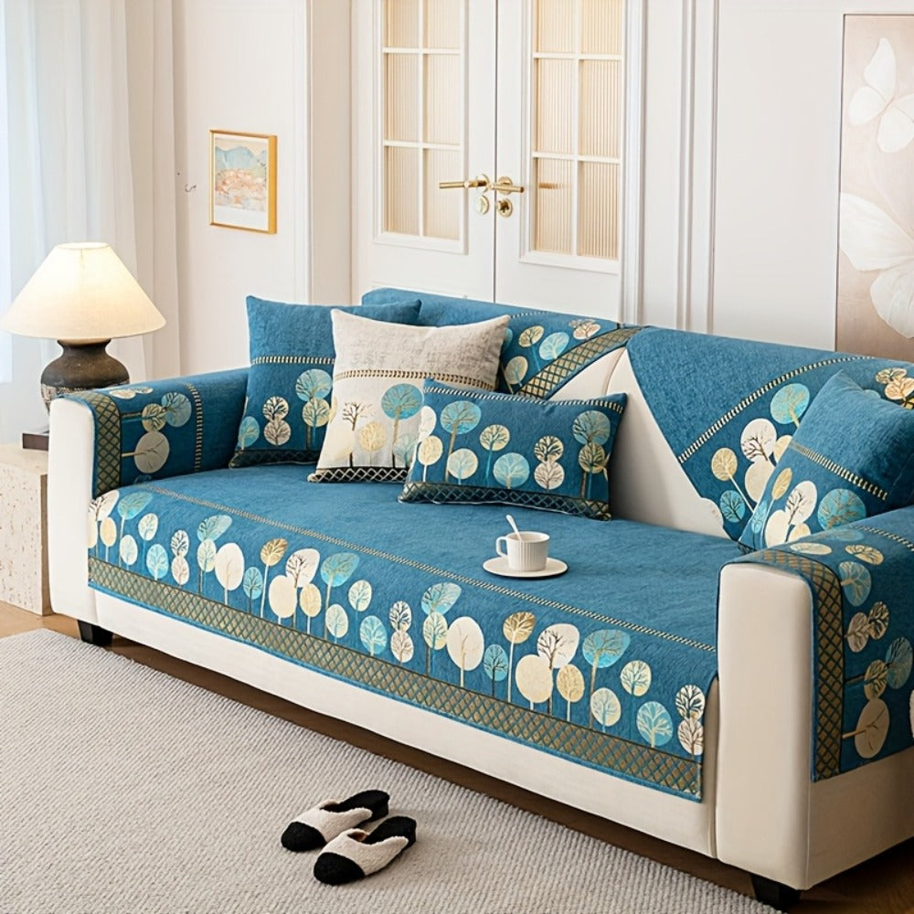 Sofa Couch Cover Light Luxury Geometric Embroidery 1pc - Knit Anti-Slip Four Seasons Universal Pet Friendly Furniture Protection Slipcover | Grey Blue White | Single 2-Seat Living  - product image 2