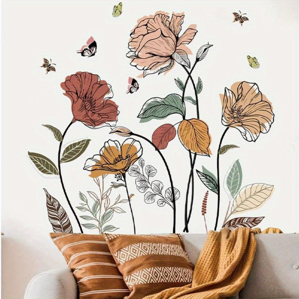 Bohemian Flower Wall Stickers Self-Adhesive Peel and Stick - Wildflowers & Fruits Wall Art Decals for Living Room Bedroom TV Background - Removable Matte Boho Floral Wall Decoratio - product image 2