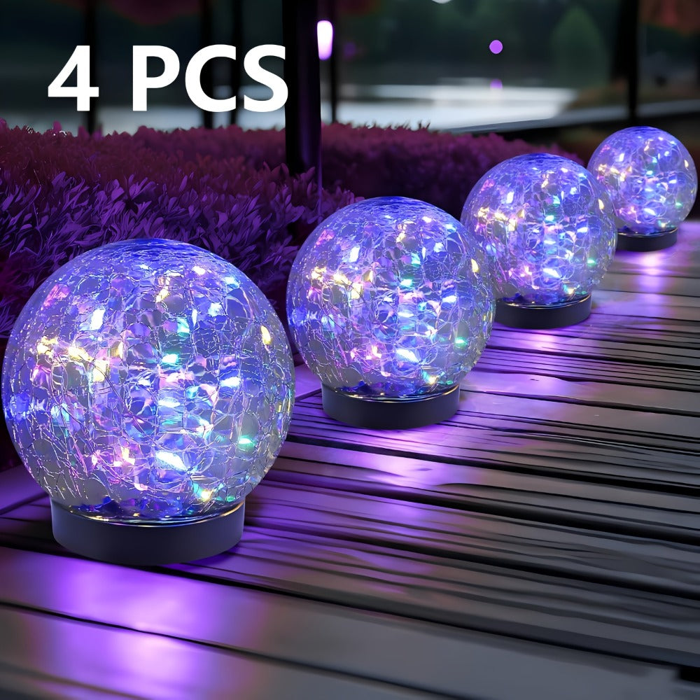 Solar Garden Globe Lights 4 Pack Cracked Glass Ball Outdoor Solar Sphere Lights with 30 LED Warm White IP65 Waterproof Auto On Off for Garden Patio Lawn Yard Pathway Christmas Deco - product image 4