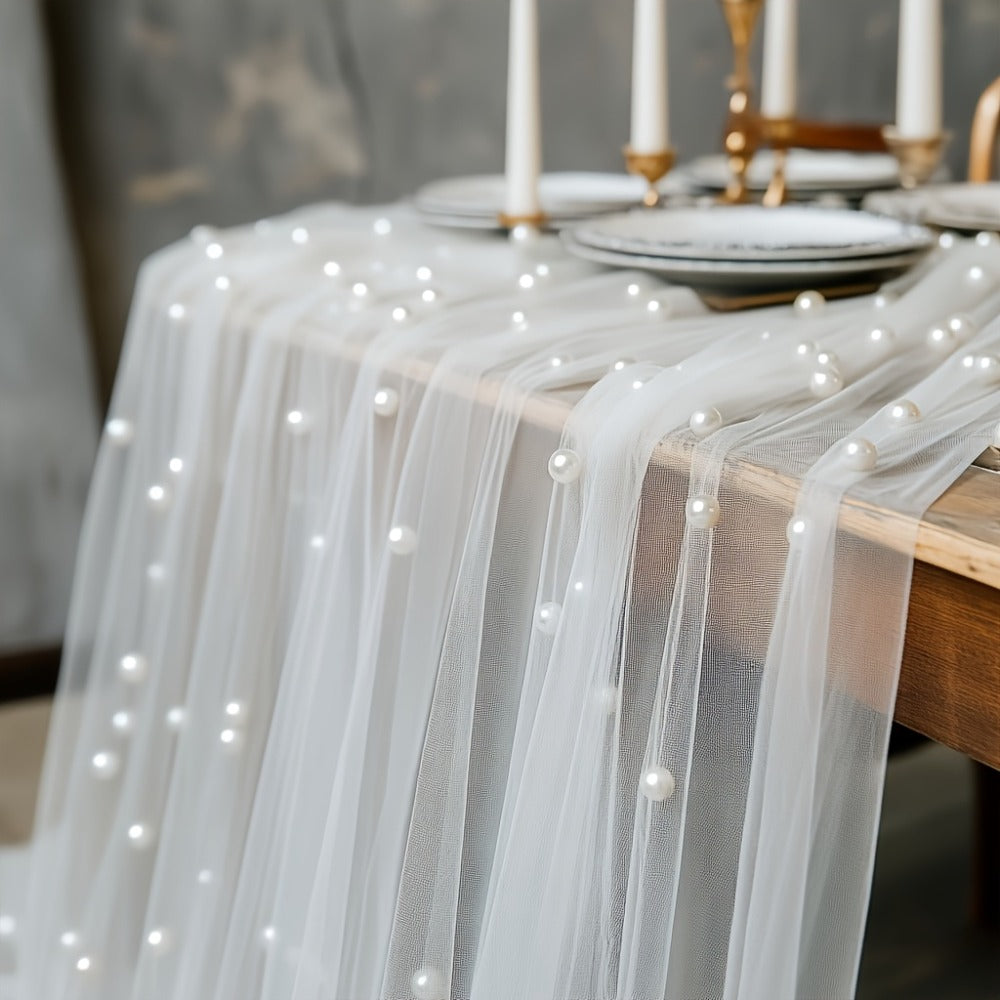 White Pearl Sheer Tulle Fabric Roll 160x300cm – Elegant Organza Mesh for Wedding Backdrop Table Skirt Window Drape Party Decoration Bridal Shower Baby Shower Festive Event Decor - product image 2