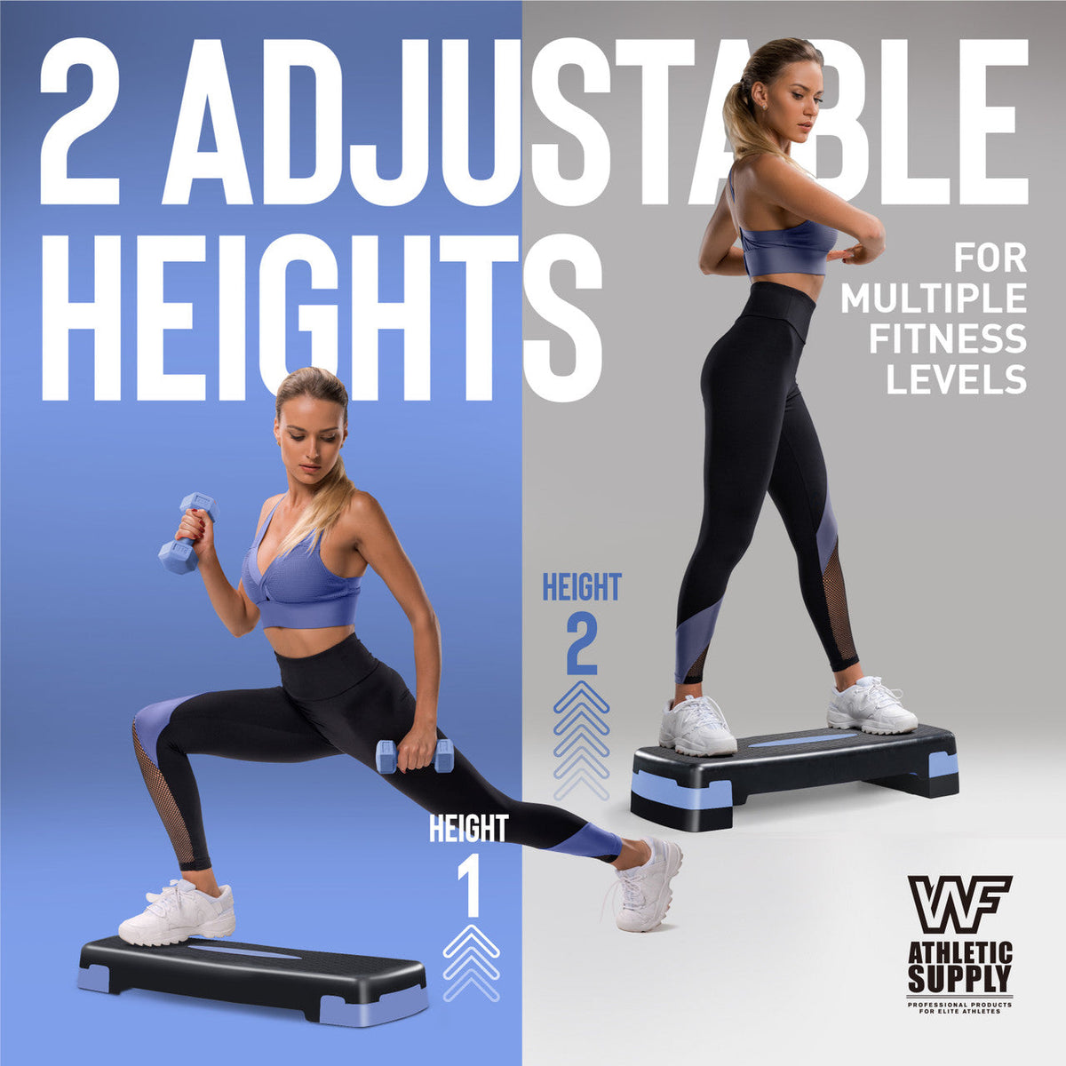 Aerobic Stepper Set with 2 Dumbbells & Measuring Tape | Blue Black Pink Green | Adjustable Height Exercise Step Platform with Level Risers for Cardio, Step - product image 4