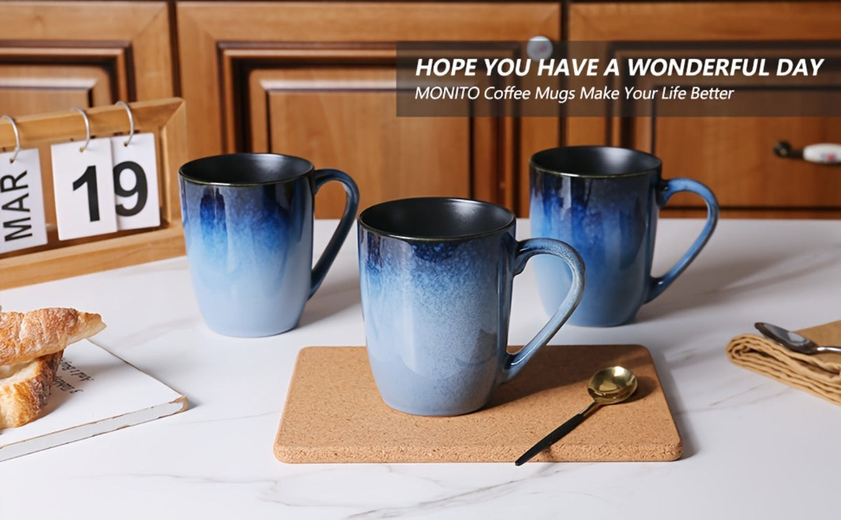 Gradient Blue Ceramic Mugs Set of 6 – 14 Oz Reaction Glaze Coffee Mugs – Durable Stain-Resistant Unique Design – Perfect for Coffee, Tea & Gifting at Weddings, Parties & Holidays - product image 11