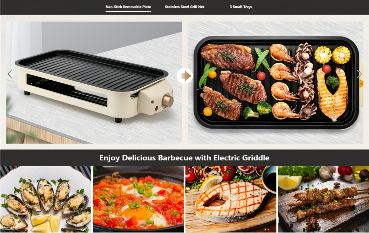 Electric Grill 2-in-1 Indoor BBQ & Frying Pan – 1500W Temperature Control, Non-Stick Detachable Cooking Board, Portable Electric Grill for Meat, Dishwasher Safe, Christmas Gift Ide - product image 12