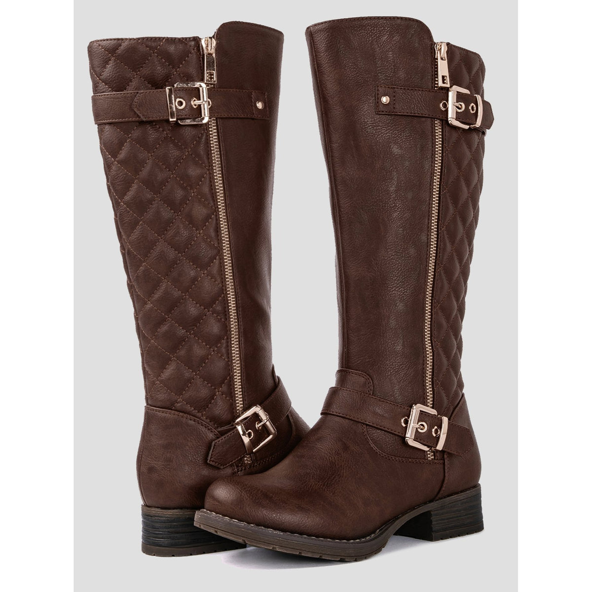 Women's Grey Quilted Knee-High Fall Winter Fashion Riding Boots 9M