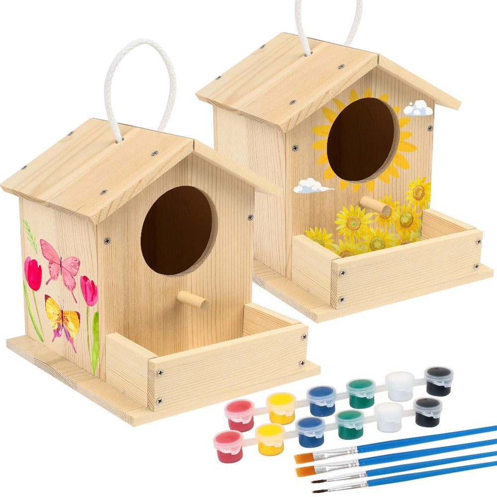 DIY Build & Paint Bird House Arts Crafts STEM Activity with Paint & Brushes, Birthday Christmas Gift Boys Girls Ages 4-12 – Wooden Birdhouse Building Kit for Kids