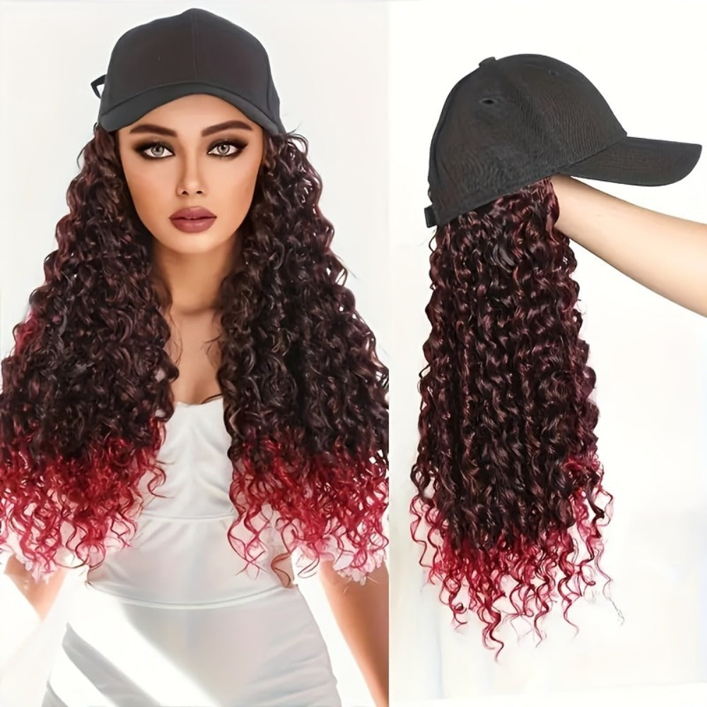 Afro Kinky Curly Baseball Cap Wig for Women 18 Inch Hat and Wig Combo Adjustable Elastic Net Long Synthetic Curly Hair Multi-Color Casual Daily Outdoor Wear - product image 5