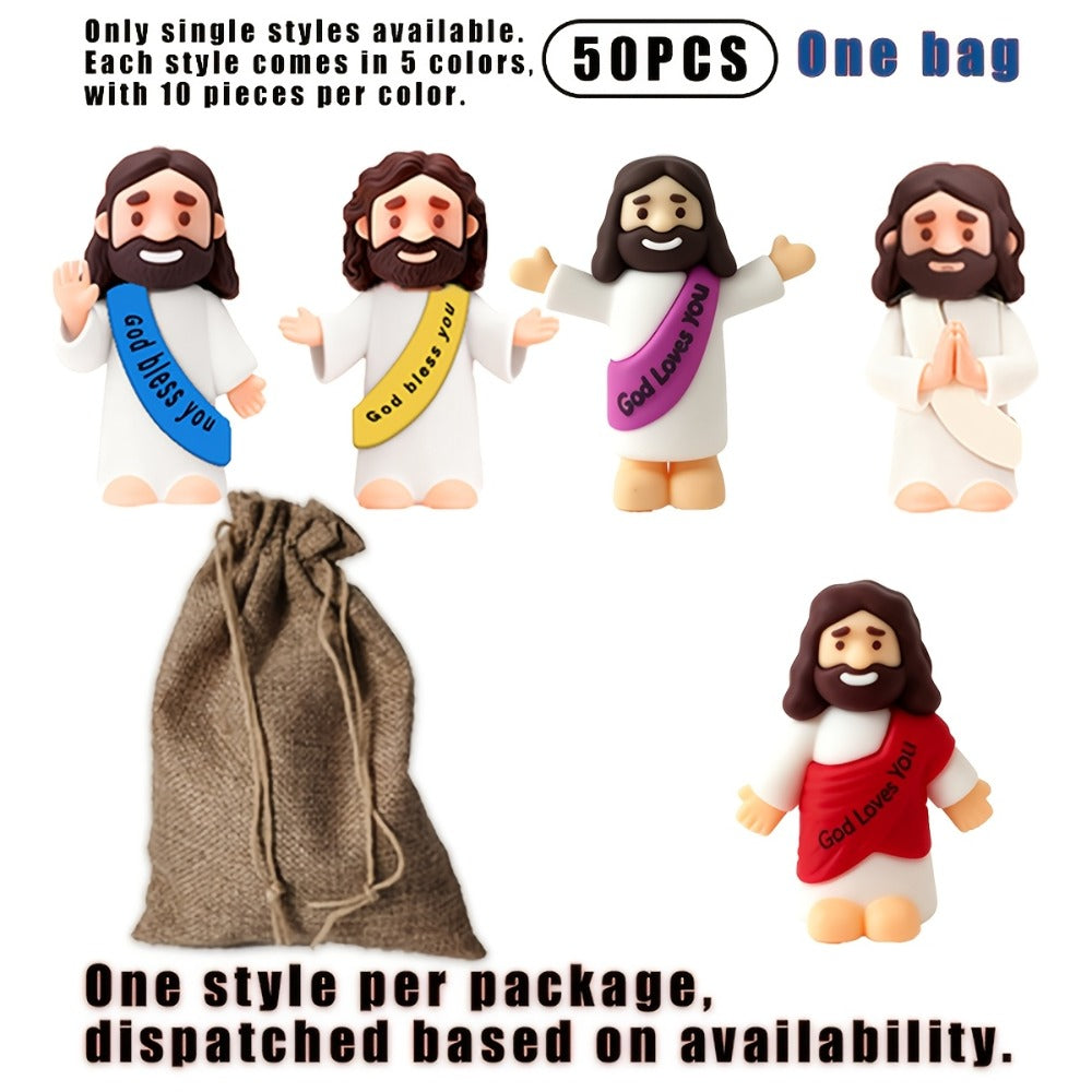 Bulk Mini Jesus Statue Set 50/100/150pcs | Religious Figurine Decorations 5 Assorted Colors, Vase Filler Home Decor Party Favors Christian Gift for Christmas Easter Thanksgiving Church Events
