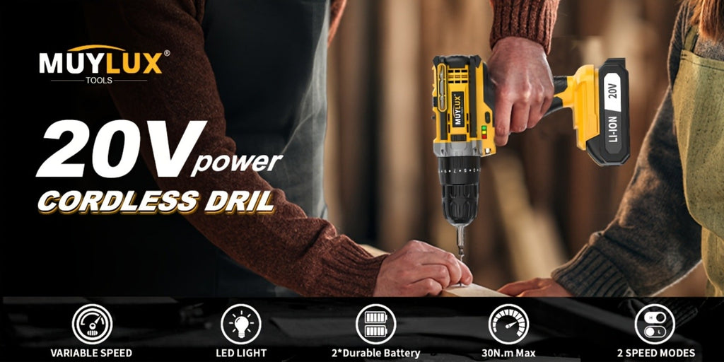 20V Cordless Drill Set Impact Power Drill 3/8 Inch Keyless Chuck 18+3 Clutch 45Nm Max Torque 2-Speed Work Light 2.0Ah Battery Fast Charger 136 148 PCS Kit - product image 17