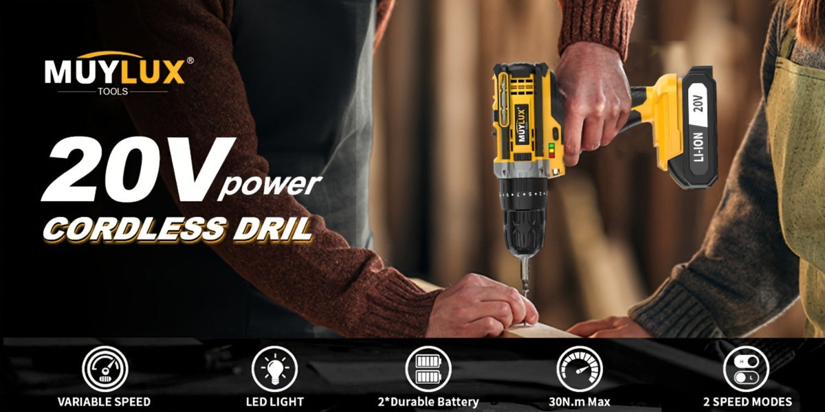 20V Cordless Drill Set Impact Power Drill 3/8 Inch Keyless Chuck 18+3 Clutch 45Nm Max Torque 2-Speed Work Light 2.0Ah Battery Fast Charger 136 148 PCS Kit - product image 17
