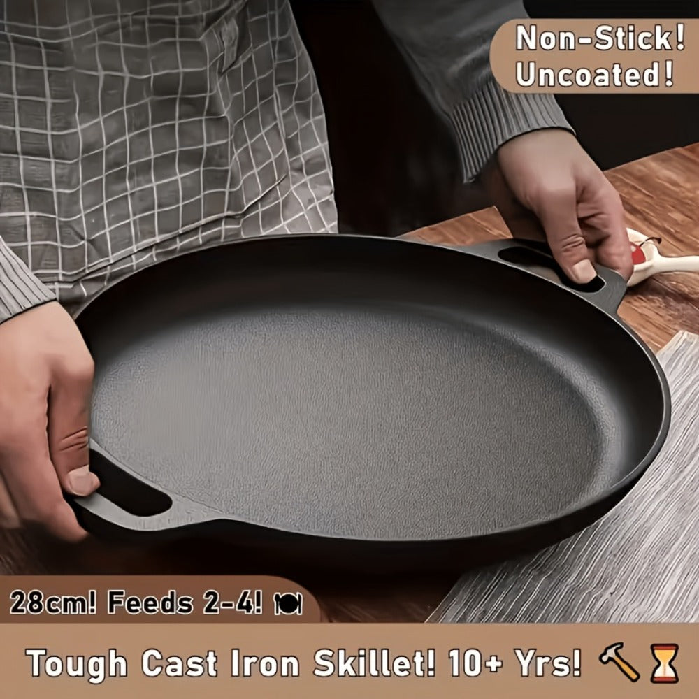 Cast Iron Skillet 11 Inch Pre-Seasoned Round Grill Pan with Dual Loop Handles – Even Heating for Oven, Stovetop, Campfire & Grill | Heavy-Duty Kitchen Cookware for Pizza, Steak & M - product image