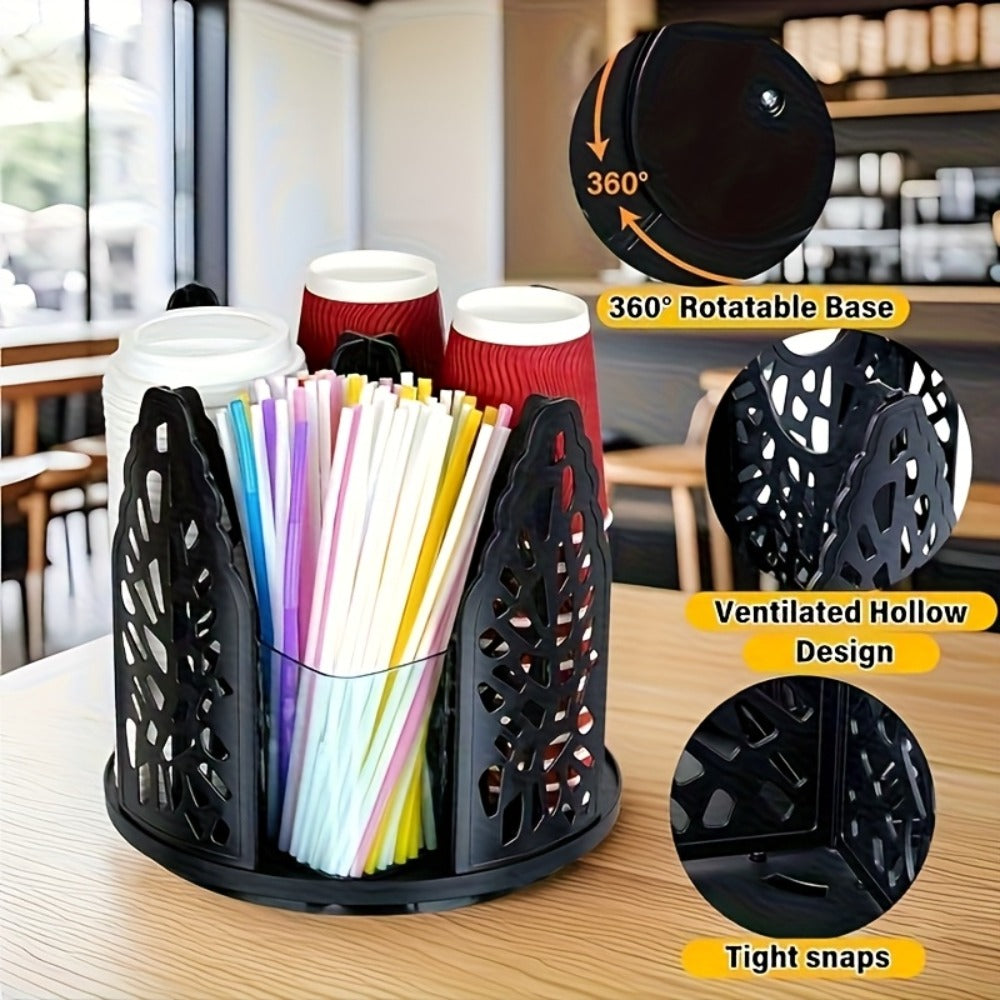 Rotating Paper Cup Holder with 4 Compartments - Disposable Coffee Cup Dispenser Organizer Detachable Lid Storage Box for Countertop Kitchen Coffee Station Bathroom | White Black - product image 8