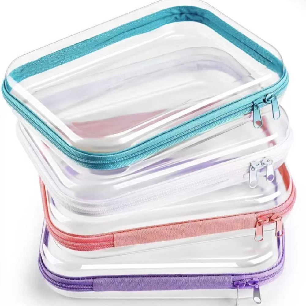 Clear Storage Box Set 4 Pcs Hard Transparent Zipper Organizer Plastic Case S M L XL Makeup Cosmetics Snacks Stationery Kids Toys Multi-Color Purple Blue Pink White - product image 2