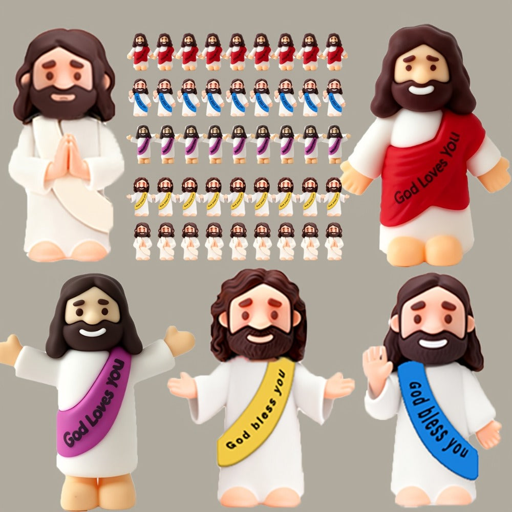 Bulk Mini Jesus Statue Set 50/100/150pcs | Religious Figurine Decorations 5 Assorted Colors, Vase Filler Home Decor Party Favors Christian Gift for Christmas Easter Thanksgiving Church Events