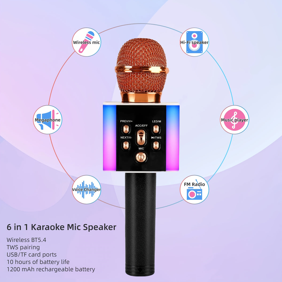 Wireless Karaoke Microphone Speaker with LED Lights and Fun Voice Changer - Portable Singing Mic, Perfect for Holiday Parties, Christmas Family Gatherings, New Year Celebrations