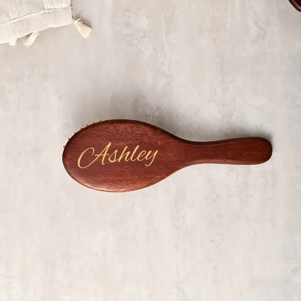 Personalized Engraved Wooden Hair Brush Custom Name - Handmade Bridesmaid Wedding Gift Mother's Day Teacher's Day Valentine's Day Gift for Women Round Square - product image 3