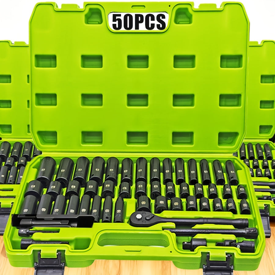 34pcs Impact Socket Set with 1/2" Drive Or 53pcs Tool Set Or 50pcs Impact Socket Set with 3/8" Drive, SAE (5/16" to 3/4") and Metric (8 to 22mm) Sizes, 6-point - product image 7