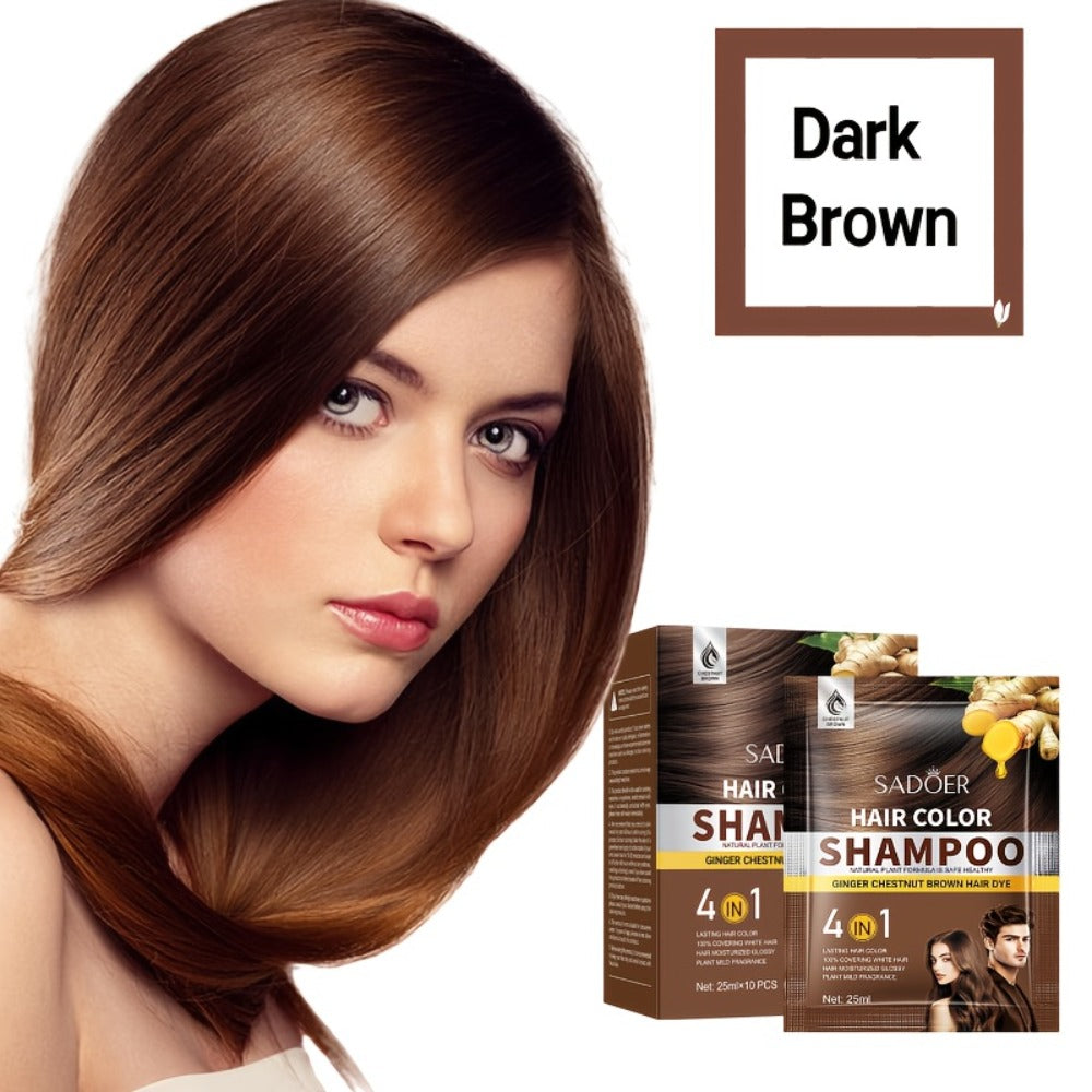 3-in-1 Hair Color Shampoo 10-Pack Single-Use Sachets Natural Dye Deep Cleansing Moisturizing Gel — Gray Coverage Portable At-Home Hair Coloring Unisex Black Brown Red Purple - product image 7
