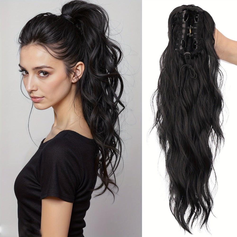Water Wave Ponytail Extension 16 Inch Claw Clip – Heat Resistant Synthetic Voluminous Curly Hairpiece for Women | Daily Wear Party Wedding | Black Burgundy Brown Golden Multicolor - product image 5