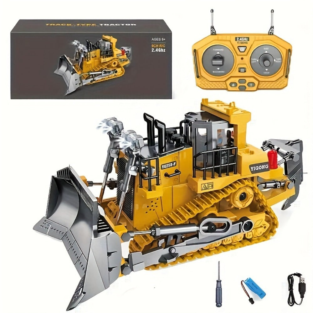 RC Bulldozer 9-Channel 2.4GHz Remote Control | Indoor Outdoor RC Construction Toy, Birthday & Christmas Gift for Boys Ages 6+ | Multifunctional Engineering - product image