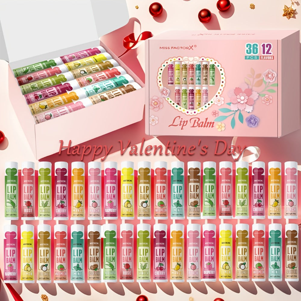 Lip Balm Set 36 Pcs Moisturizing Tinted Lip Butter with Jojoba Oil — 12 Flavors Natural Hydrating Lip Care for Dry Chapped Lips Women Adults Gift Box - product image
