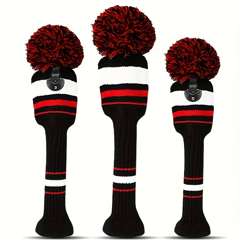 Knitted Golf Club Head Covers 3-Pack Set for Driver & Fairway Woods – Hook & Loop Closure Protective Headcovers for 1 3 5 Woods – Fits 460cc Drivers – Stylish Mixed Color Golf Club Protectors