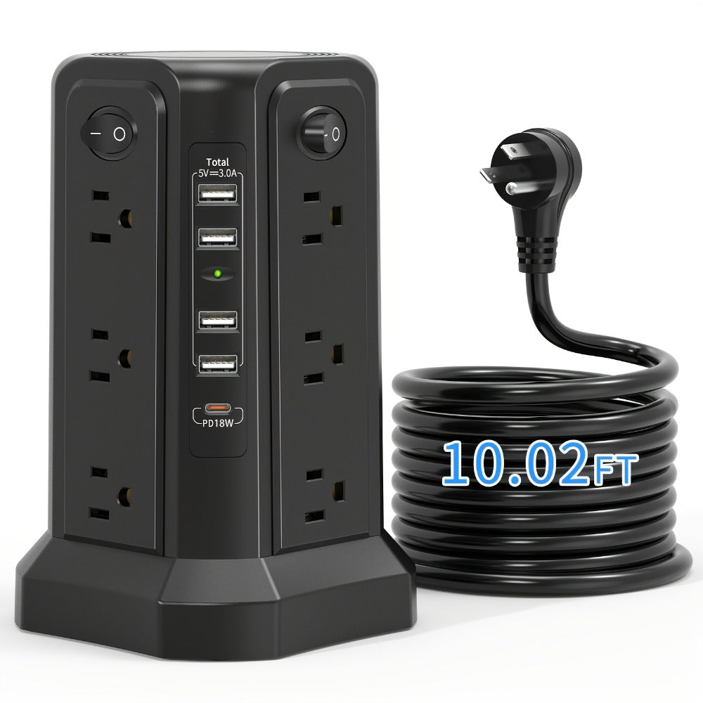 Surge Protector Power Strip Tower with 12 AC Outlets 5 USB Ports 8.8FT Extension Cord Night Light 4 Individual Switches Overload Protection for Home Office Desk Dorm Room - product image 3