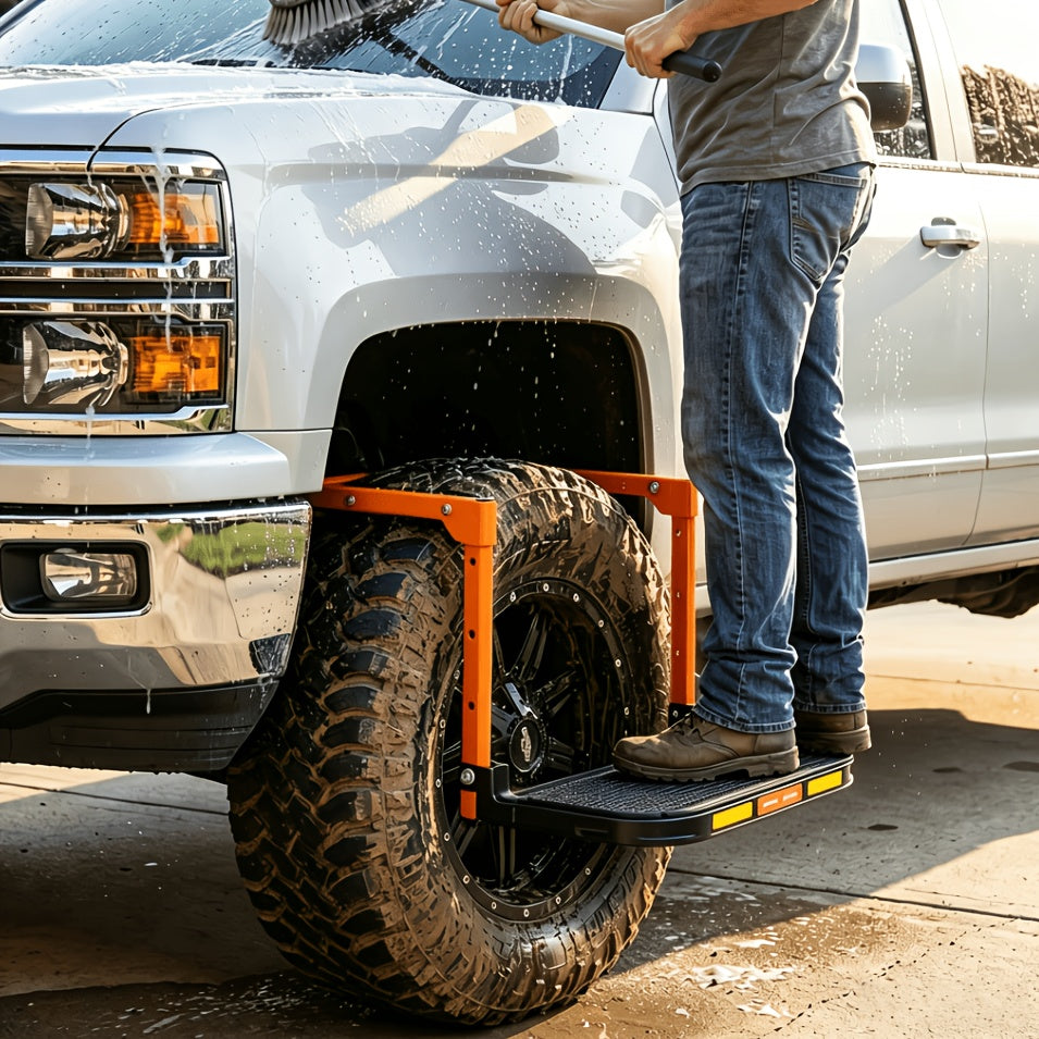 Heavy Duty Foldable Tire Step With Anti-Slip Texture, Adjustable Height, 300/650 LBS Load Capacity, Fits Tires Up To 13.5" & 15" Wide, Portable Roof Rack - product image