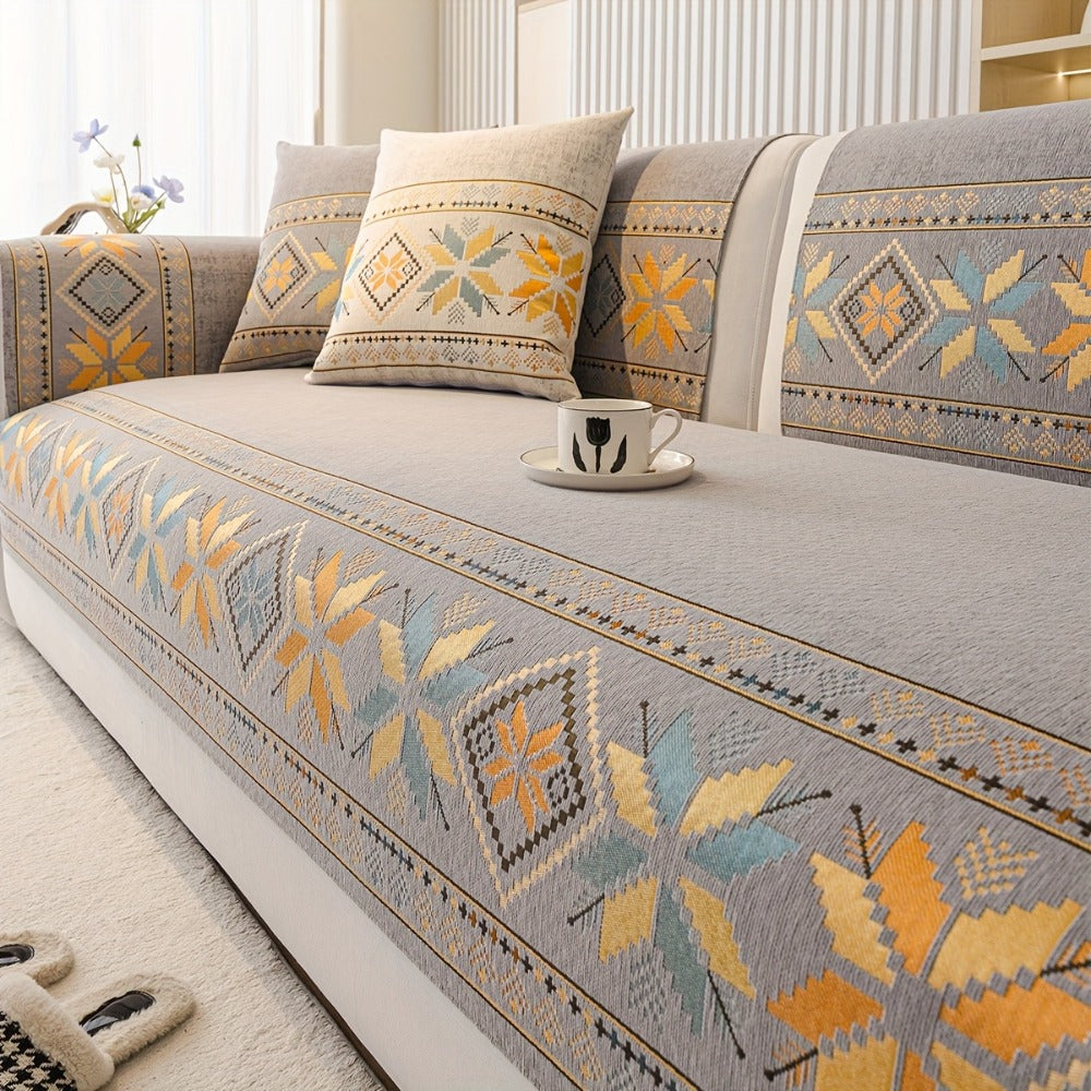 Chenille Sofa Slipcover 1pc Boho Vintage Style - Luxury Non-Slip Removable Four Seasons Universal Couch Cover | Armrest 1 2 3 4 Seater | Dark Gray Light Gray Blue | Living Room Hom - product image 4