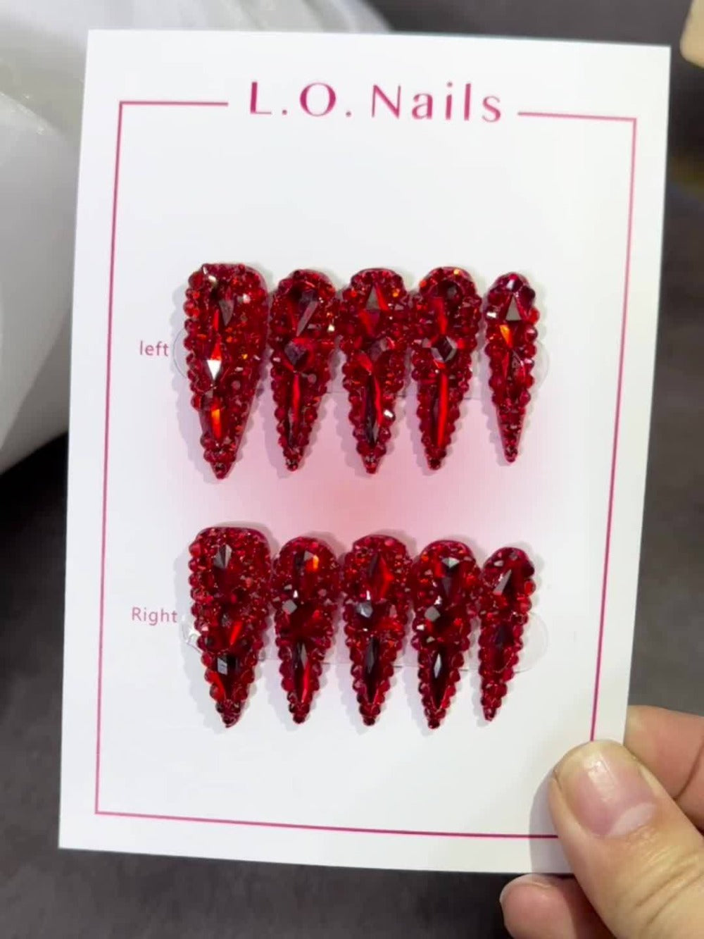 Long Press On Nails Water Drop Shape 10pcs 1.3 Inch Y2K Big Red Glass Glitter Luxury Handmade Reusable Salon Quality Spring Summer Wedding Party Birthday Gift Fake Nails S M L Size - product image 10