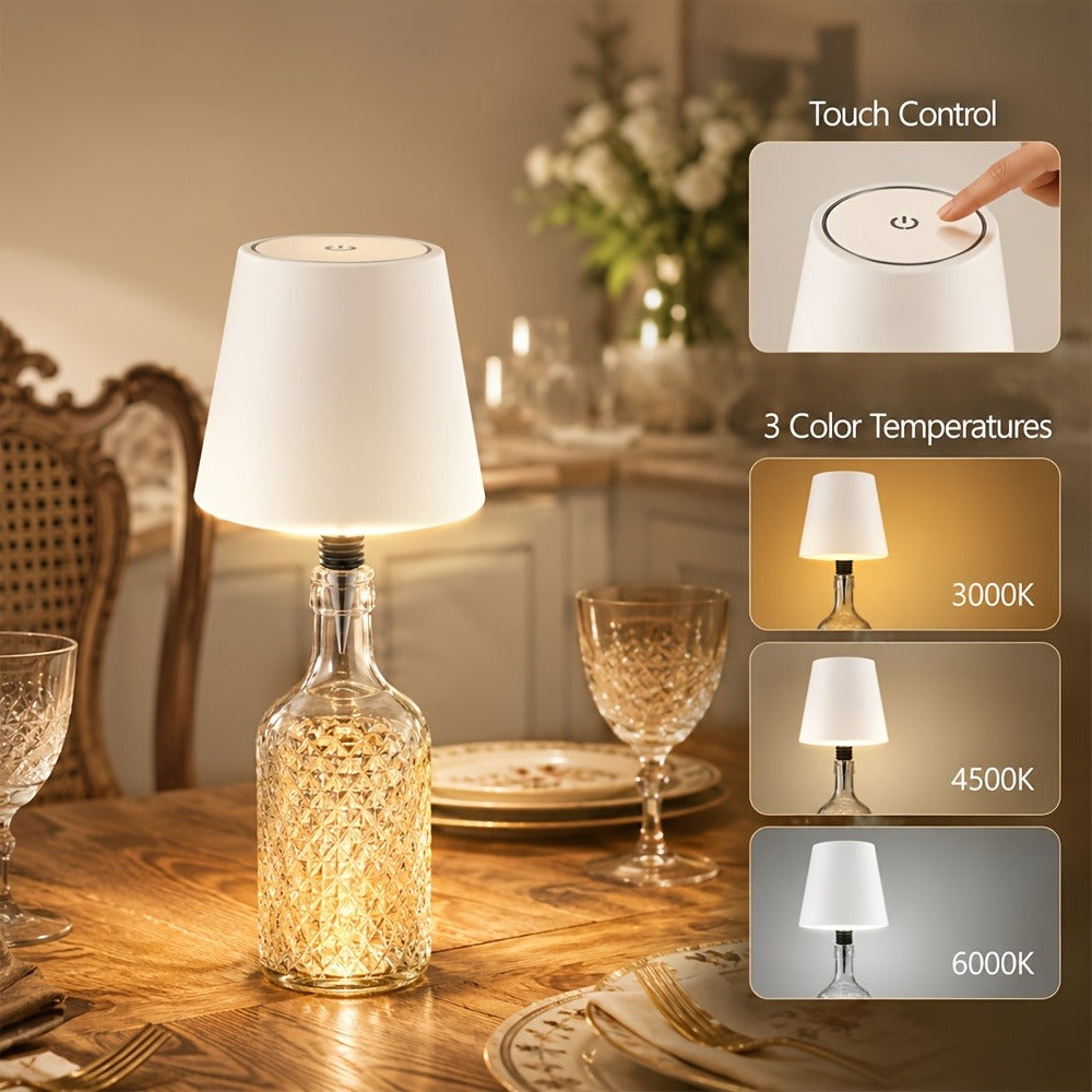 Rechargeable LED Bottle Lamp Table Lamp, 3 Color Temperatures, Touch Control Dimmable Bedside Light for Bedroom Dining Room Bar Desk – Modern Minimalist Design - product image 2