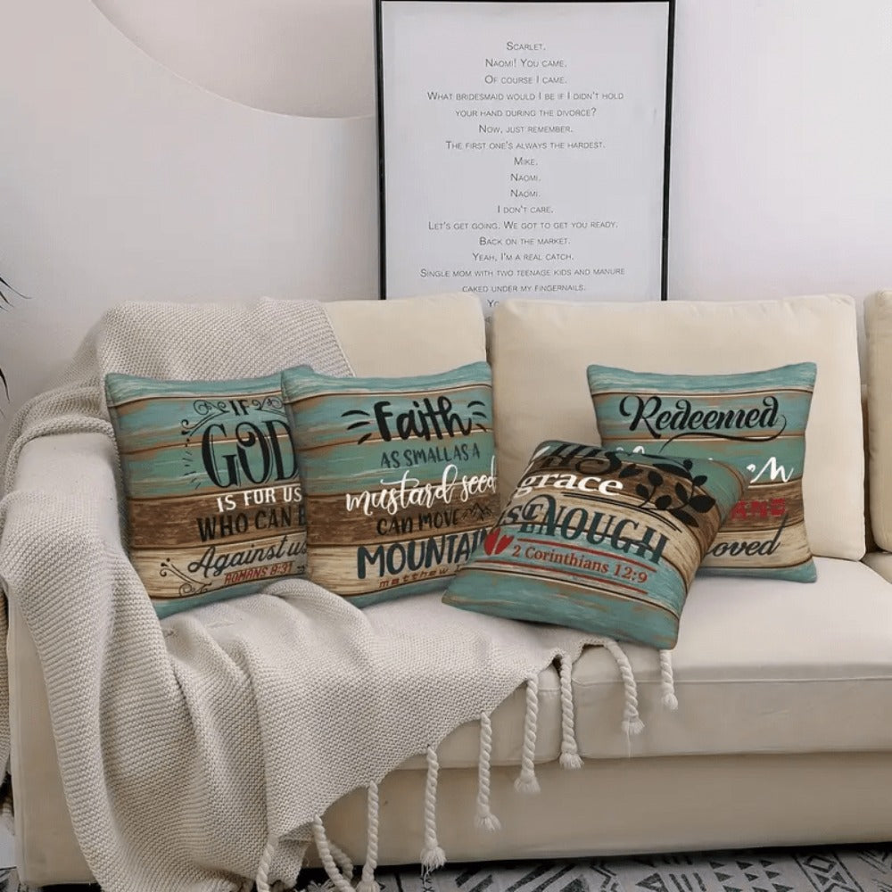 Throw Pillow Covers Scripture Quotes 4 Pack Decorative Linen Cushion Covers Inspirational Bible Verse for Sofa Couch Bedroom Living Room Home Decor 18x18 Inch No Insert - product image 4