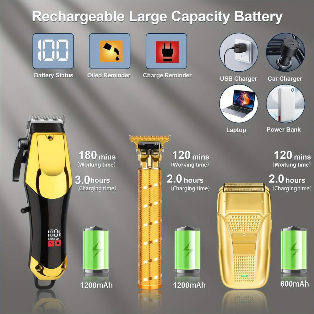 Men's Grooming Kit Hair Clipper Set USB Rechargeable LCD Display - Professional Clipper Razor T-Blade Trimmer 8 Guide Combs & Apron Complete Home Barber Kit Gold Black Gift for Men - product image 7