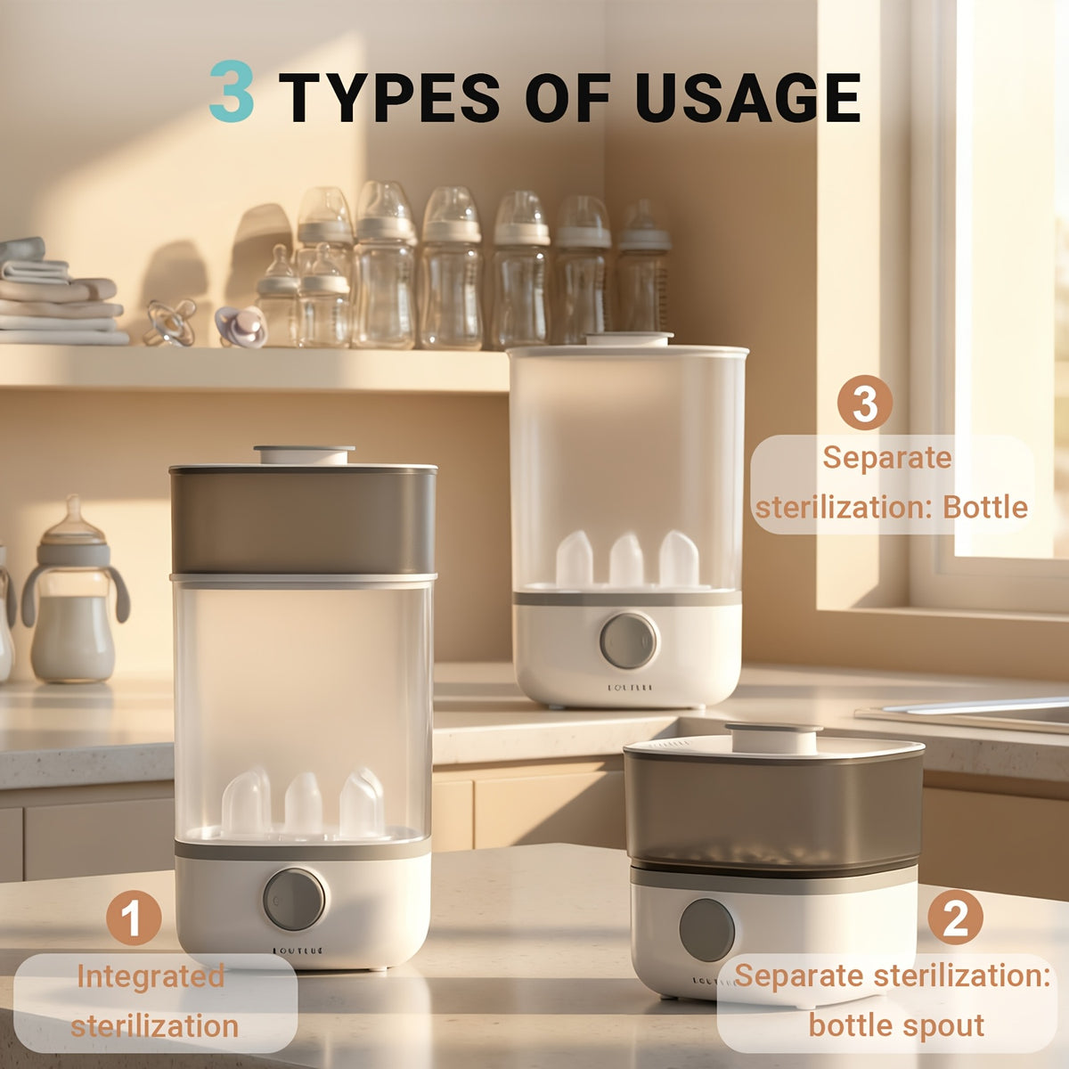 Bottle Sterilizer, Baby Bottle Sterilizer, Steam Sterilizer 99.9% Sterility, One-Button Operation Bpa-Free, Sterilizer for Baby Items, Newborn Baby Essentials - product image 5