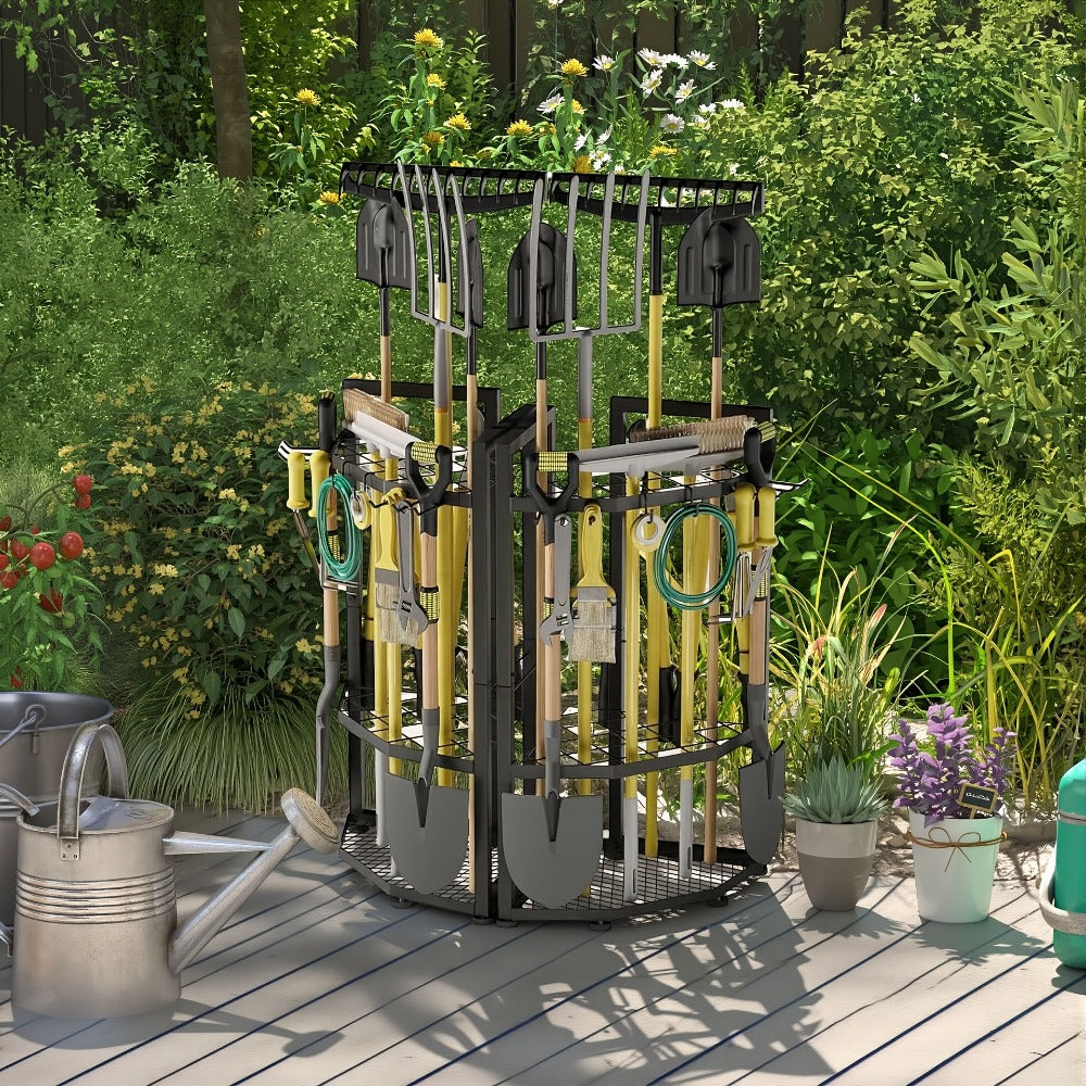 Wall Mount Tool Organizer Rack - Heavy Duty Metal Garden Tool Storage with Hooks for Shovels, Rakes & Long-Handled Tools | Garage, Shed & Backyard Corner Utility Storage - product image 2