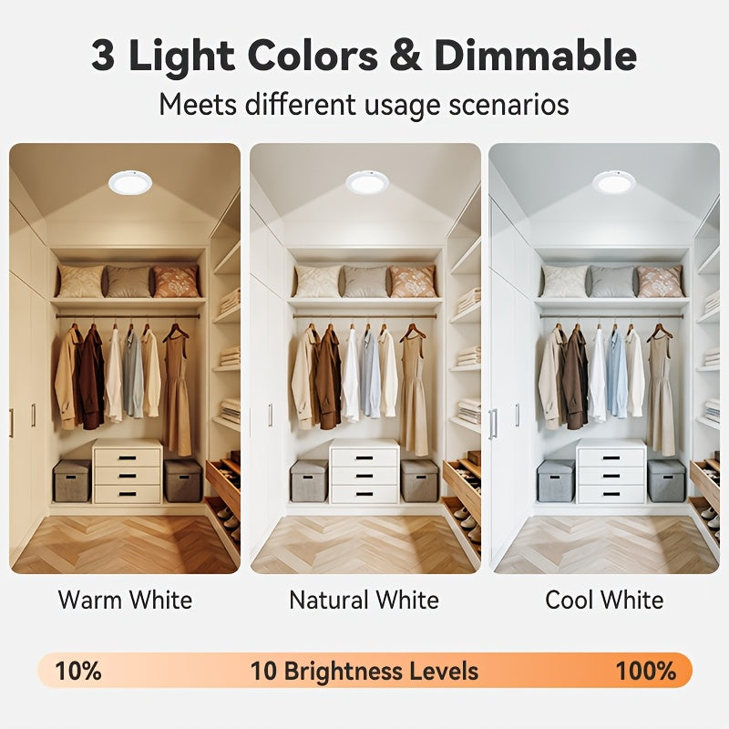 2pcs Rechargeable LED Induction Ceiling Light, 3-speed Lighting Mode, Motion Sensor With Remote Control, Magnetic Design, Easy Installation, 5500mAh Large - product image 6