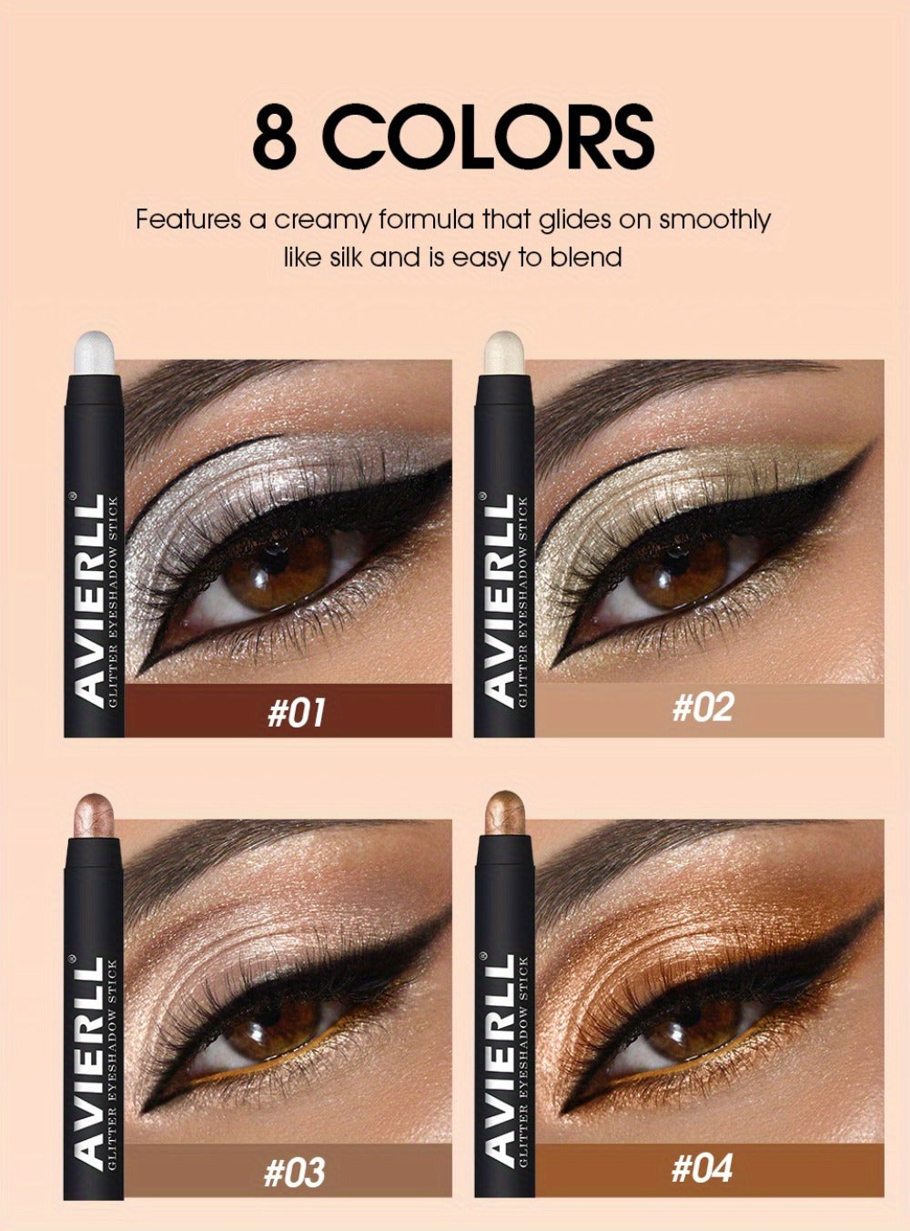 Waterproof Eyeshadow Stick Set 8 Piece – Shimmer, Pearlescent & Matte Eye Shadow Pencils, Creamy Blendable Formula, Long-Lasting Smoky Natural Glitter Eye Looks, Gift for Her - product image 16