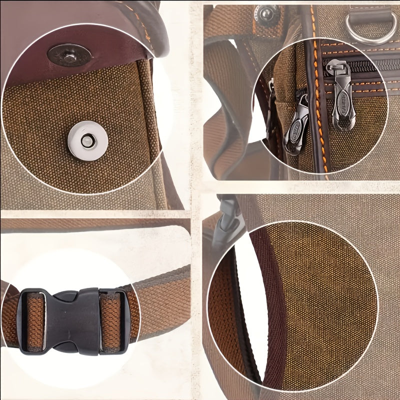 Vintage Canvas Sling Bag for Men Multifunctional Crossbody Chest Bag Waist Bag Shoulder Bag Leg Bag Hiking Outdoor Sports Travel Bag Adjustable Strap Dark Brown - product image 2