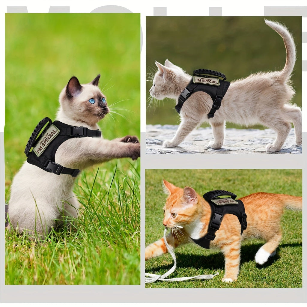 Escape-Proof Training Vest Harness in Black Khaki Red Rose Red Mineral Green & Mixed Colors | Cat Tactical Vest Harness Adjustable 600D Chest Strap for Cats - product image 4