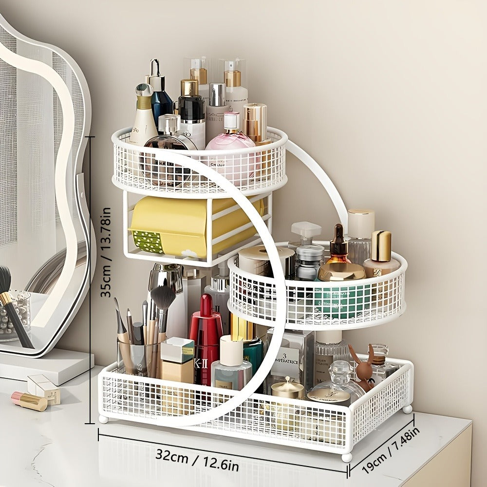 3-Tier Metal Cosmetic Organizer with Tissue Box Holder No-Installation Countertop Makeup Skincare Storage Rack for Bathroom Dresser Vanity Table Black White - product image 3
