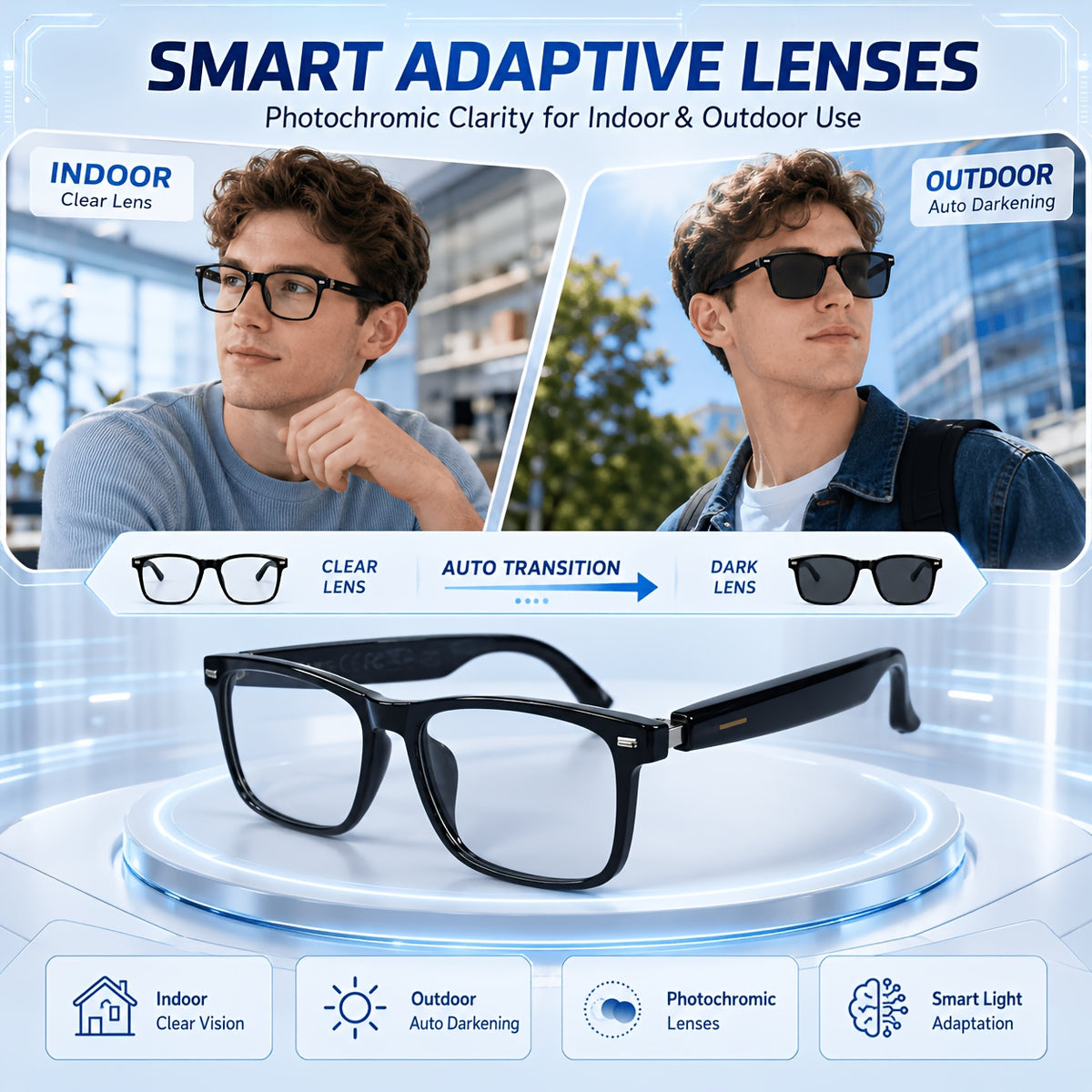 2026 AI Smart Translation Glasses, 160+ Languages Real-Time & Video Translation, Photochromic Blue-Light Lenses, Open-Ear Audio, Touch Control, Hands-Free Calls & Music