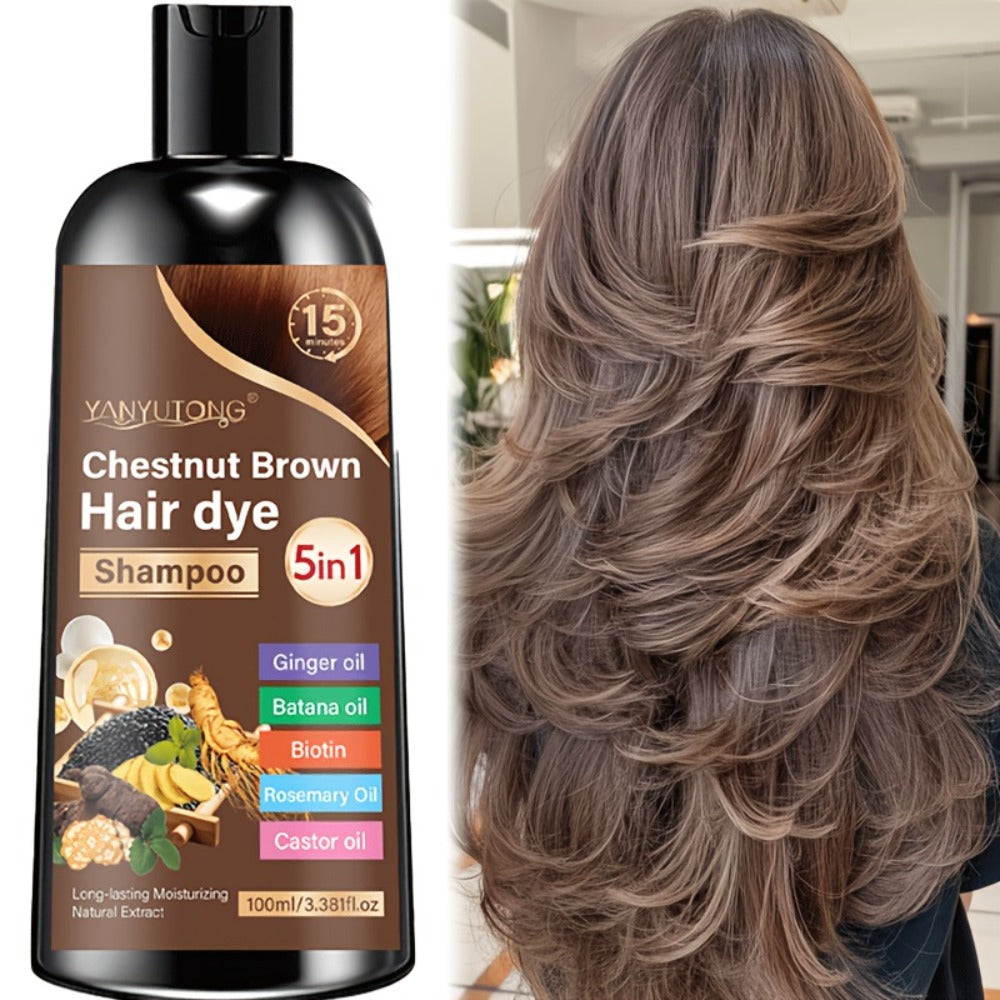 Gray Coverage Hair Dye Shampoo 5-in-1 with Ginger Oil Biotin Rosemary Castor Oil | Gentle Color Shampoo for Black Brown Chestnut Brown | No Mix Quick Application Men & Women - product image