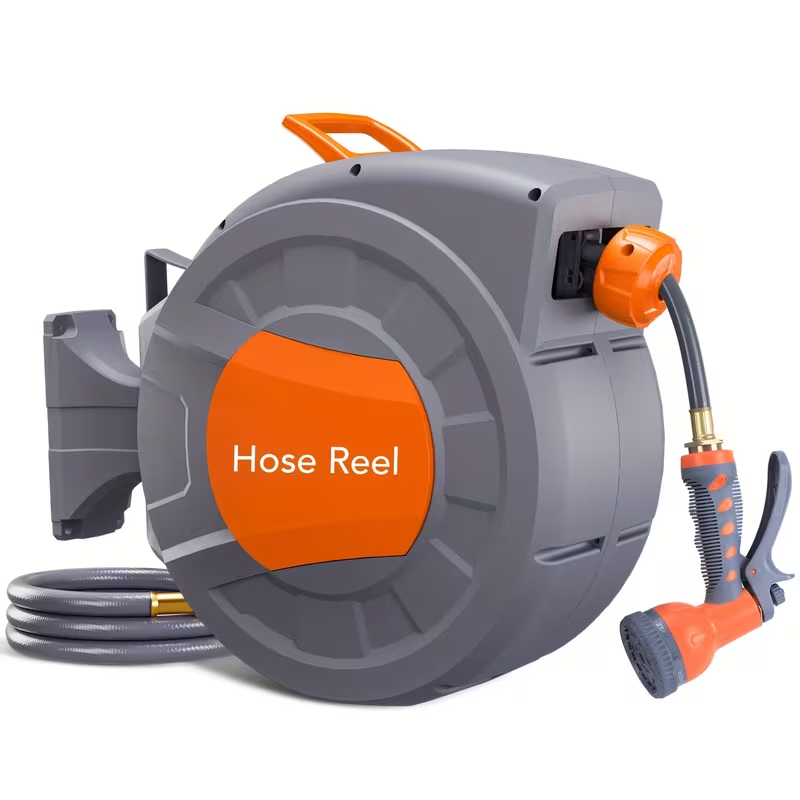 65ft Automatic Garden Hose Reel with 9-Function Sprayer | 180° Swivel Mount - product image 2