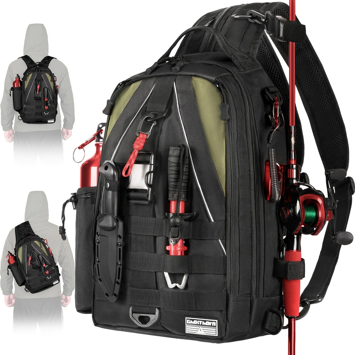Waterproof Fishing Backpack Tackle Sling Bag | Rod Holder Daypack for Shore, Kayak & Fly Fishing | Men Women Outdoor Gear